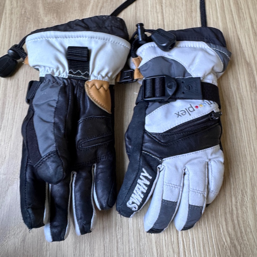 Swany Triplex Ski Gloves Mens L Black Gray Leather Insulated Winter Snow